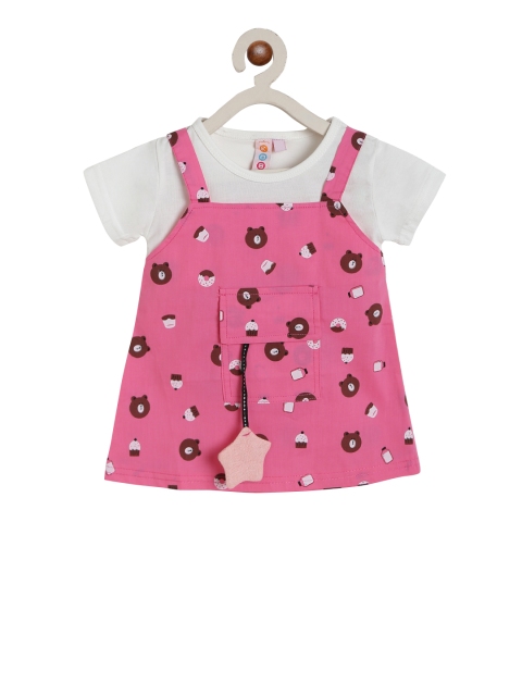 

Kids On Board Girls Magenta & White Printed Pinafore Dress