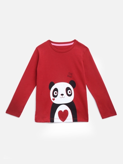 

KIDSCRAFT Girls Red Printed Round Neck T-shirt