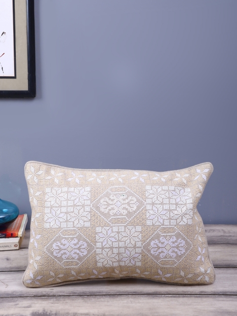 

eyda Beige & Cream-Coloured Ethnic Motifs Embroidered Rectangle Cushion Cover
