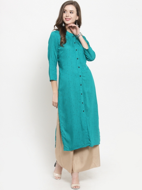 

Varanga Women Teal Blue Printed Straight Kurta