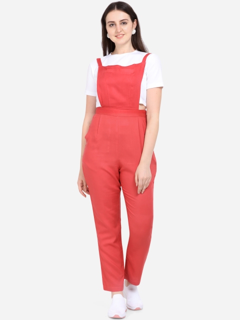 

Yuvraah Women Pink & White Solid Dungaree with T shirt