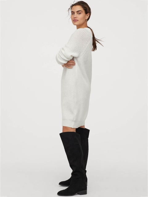 

H&M Women White Solid Chunky-Knit Dress