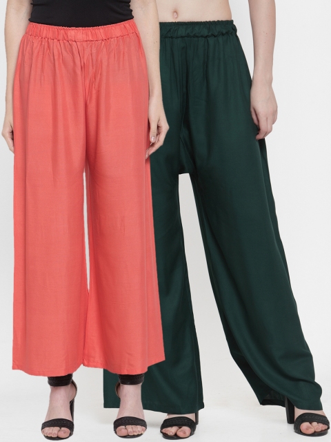 

TAG 7 Women Pack Of 2 Solid Straight Palazzos, Green
