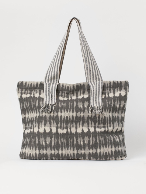 

H&M Women Grey & Off-White Batik-Patterned Shopper