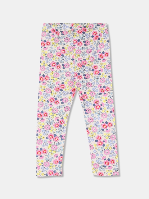 GAP Toddler Girls White & Pink Floral Printed Leggings