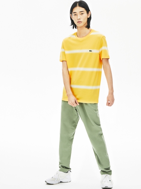 

Lacoste Men Yellow & White Striped Cotton Pique Crew Neck T-shirt