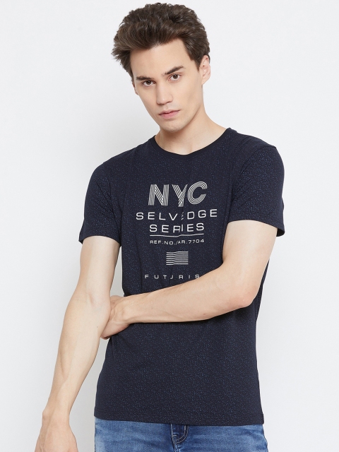 

Octave Men Navy Blue Printed Round Neck T-shirt