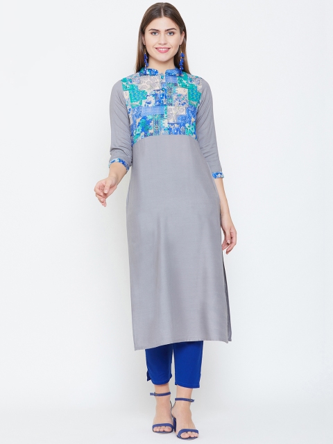 

rangeelo rajasthan Women Grey Printed Straight Kurta