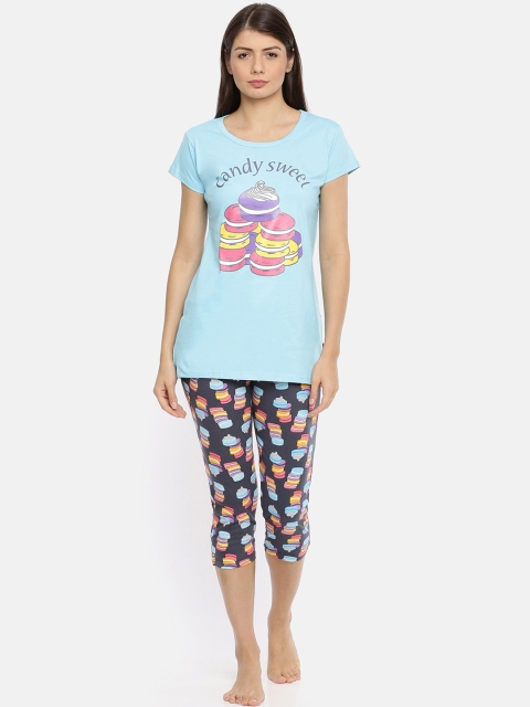 

Red Rose Women Blue & Charcoal Printed Night suit