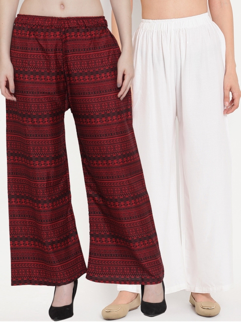 

TAG 7 Women Pack Of 2 Solid Straight Palazzos, White