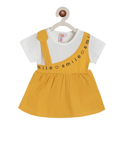 

Kids On Board Girls Yellow Printed Pinafore Dress