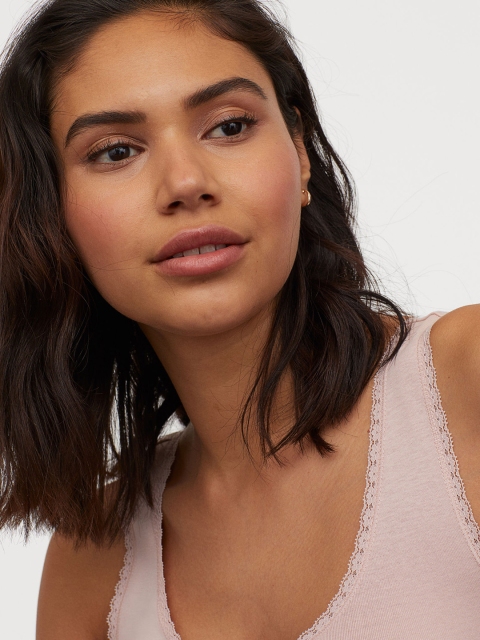 

H&M Women Pink Vest Top with Lace Trims