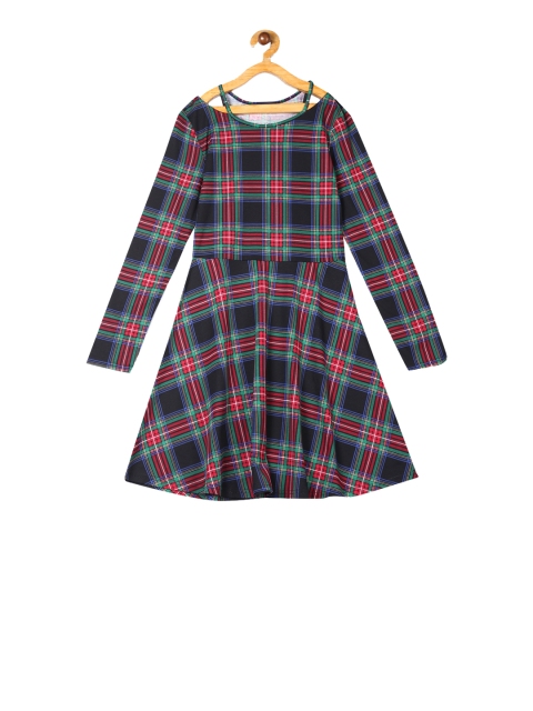 

The Childrens Place Girls Black & Red Checked Knitted Fit and Flare Dress