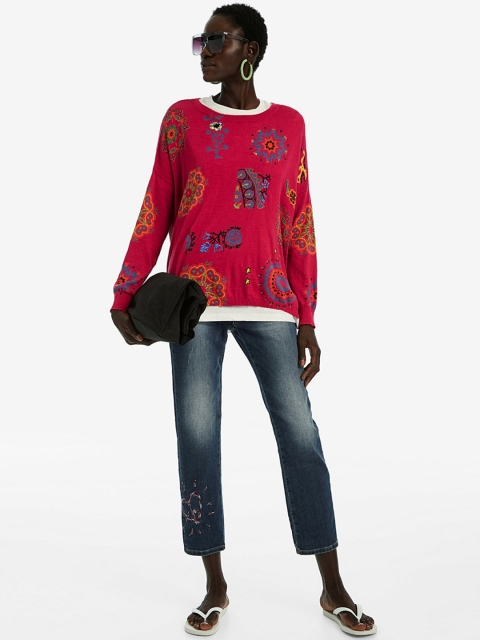 

Desigual Women Pink & Blue Printed Pullover Sweater