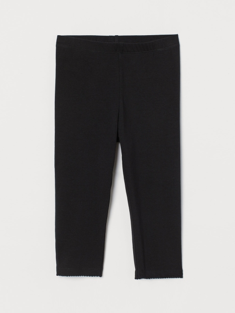 

H&M Girls Black Solid Organic Cotton 3/4-Length Leggings