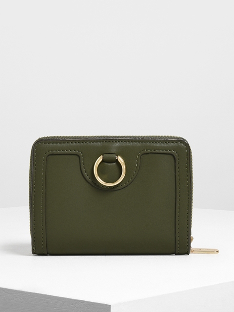 

CHARLES & KEITH Women Olive Green Solid Zip Around Wallet