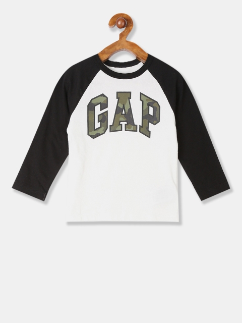 

GAP Boys White & Black Printed Long Sleeve Logo T-Shirt