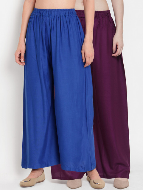 

TAG 7 Women Pack of 2 Solid Wide Leg Palazzos, Purple