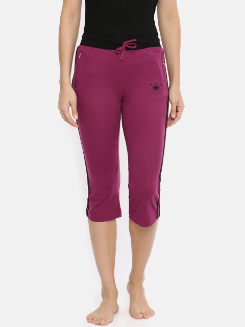 

Red Rose Women Burgundy Solid Lounge Capris