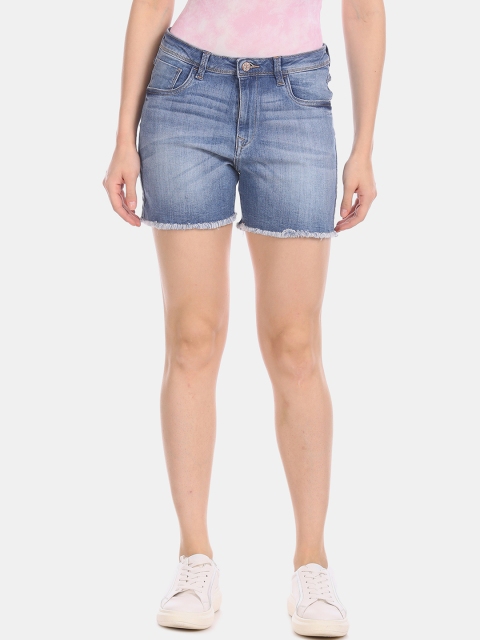 U.S. Polo Assn. Women Women Blue Washed Regular Fit Denim Shorts