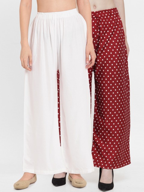 

TAG 7 Women Pack of 2 Flared Palazzos, White