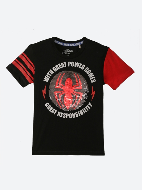 

Kids Ville Boys Black & Red Spiderman Printed Round Neck T-shirt