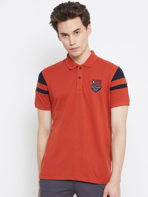 

Octave Men Rust Brown Solid Polo Collar T-shirt