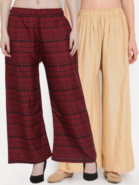 

TAG 7 Women Pack of 2 Wide Fit Palazzos, Beige