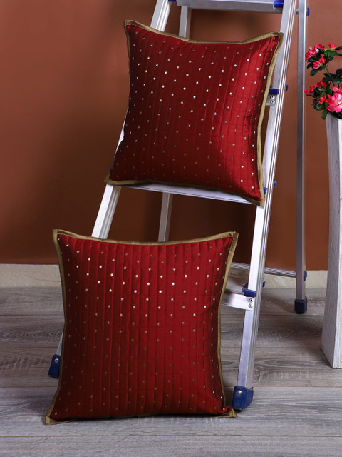 

eyda Red & Copper-Toned Set of 2 Embellished Square Cushion Covers