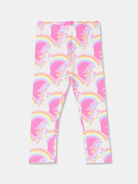 

The Childrens Place Infant Girls Pink & Yellow Unicorn Printed Ankle-Length Leggings