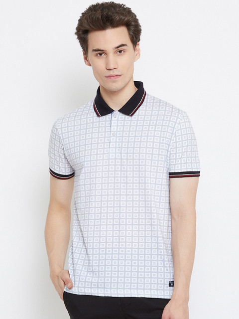 

Octave Men White & Blue Printed Polo Collar T-shirt