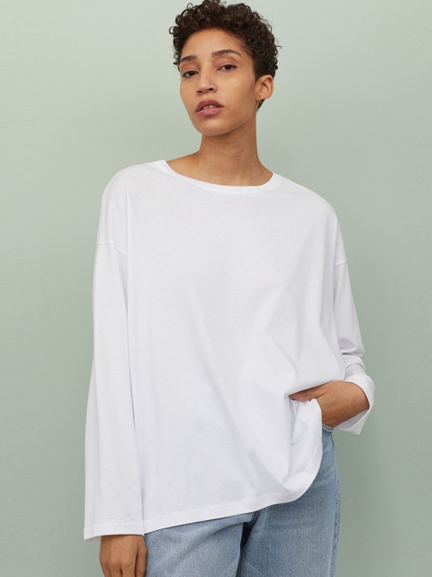 

H&M Women White Solid Long-Sleeved Top