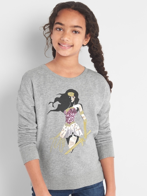 

GAP Girls Grey Wonder Woman Printed Embellished Sweatshirt