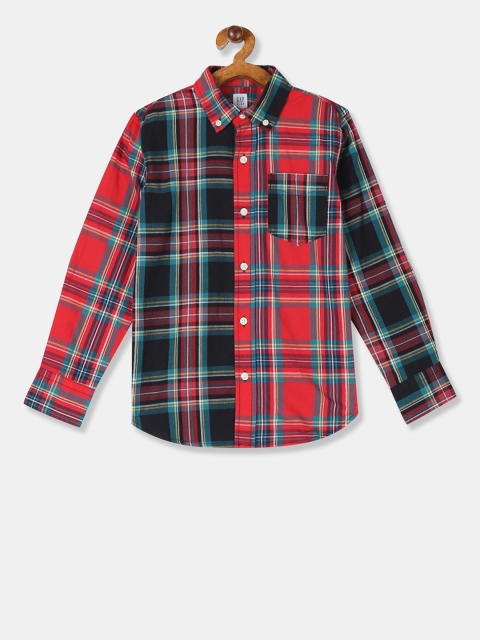 

GAP Boys Red Long Sleeve Check Poplin Shirt