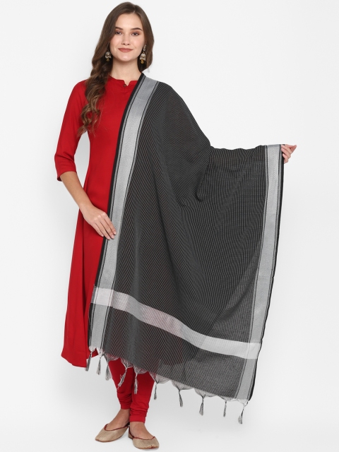 

Janasya Black & Grey Woven Design Dupatta