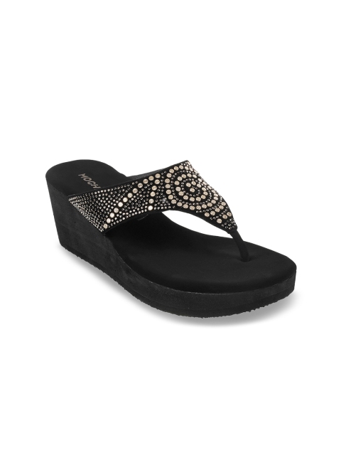 

Mochi Women Gold-Toned & Black Embellished Wedges