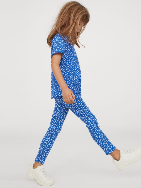 

H&M Girls Blue & White Floral Print Cotton Jersey Leggings