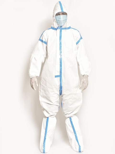 

Swayam PPE Kit,Non Woven Sealed Premium Star Grade 60 GSM-SMS(High Breathable), White
