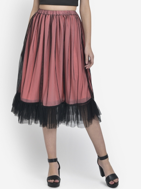 

Martini Women Pink & Black Solid Mesh Midi Flared Skirt