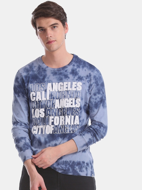 

Aeropostale Men Blue White Printed Round Neck Pure Cotton T-shirt