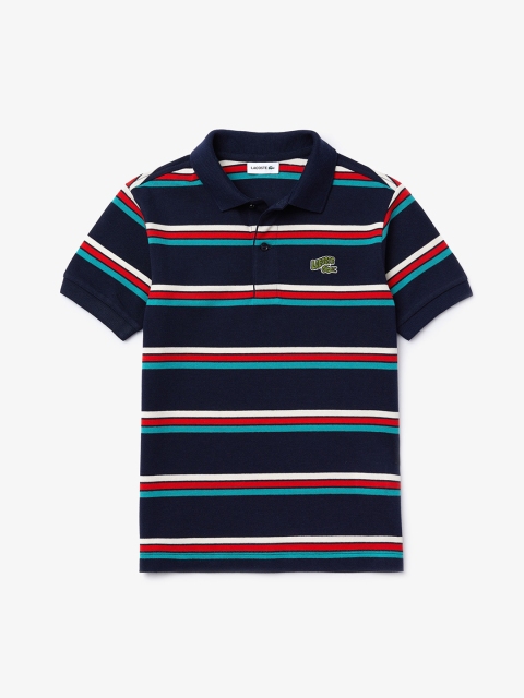 

Lacoste Boys Navy Blue Striped Polo Collar T-shirt