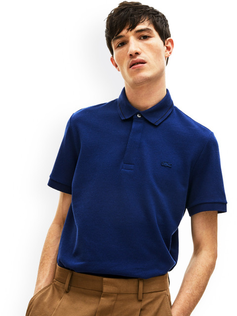 

Lacoste Men Navy Blue Solid Polo Collar T-shirt