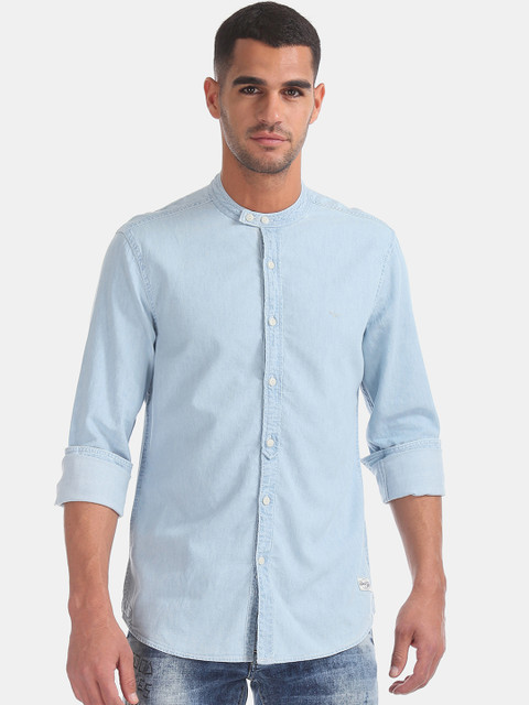 

Flying Machine Men Blue Regular Fit Solid Casual Denim Shirt