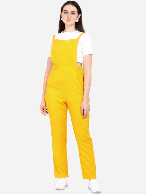 

Yuvraah Women Yellow & White Solid Dungaree with T shirt