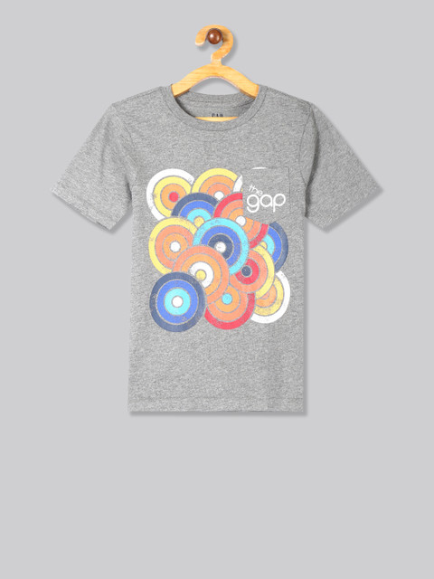 

GAP Boys Grey & Yellow Printed Round Neck T-shirt
