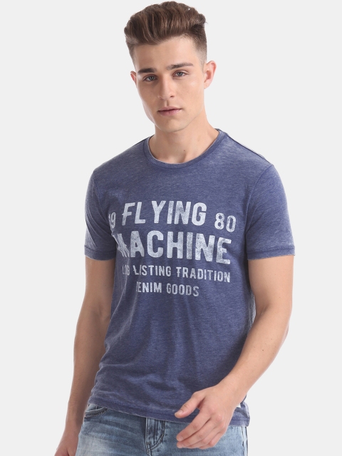 

Flying Machine Men Blue Printed Round Neck T-shirt