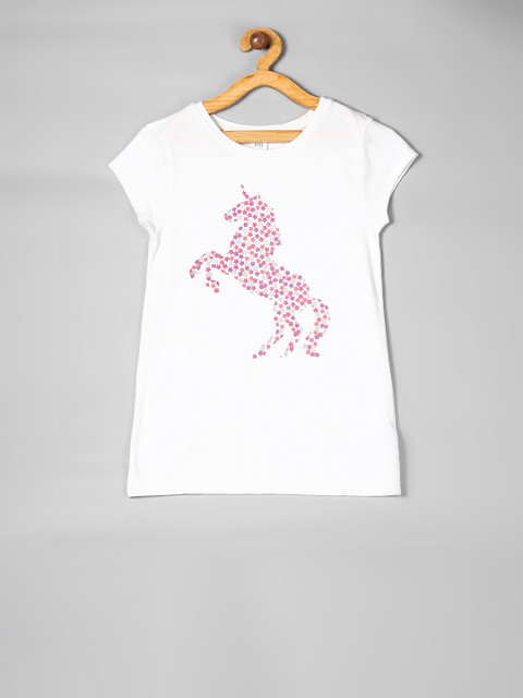 

GAP Girls White Printed Round Neck T-shirt