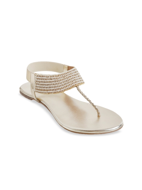 

Metro Women Gold-Toned Embellished T-Strap Flats