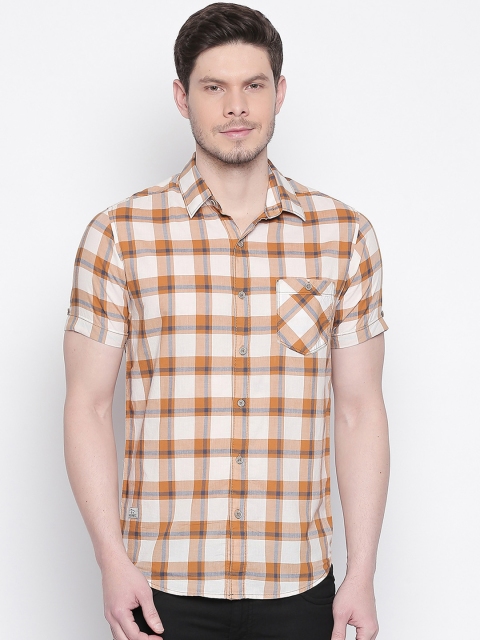 

Mufti Men White & Khaki Slim Fit Checked Casual Shirt