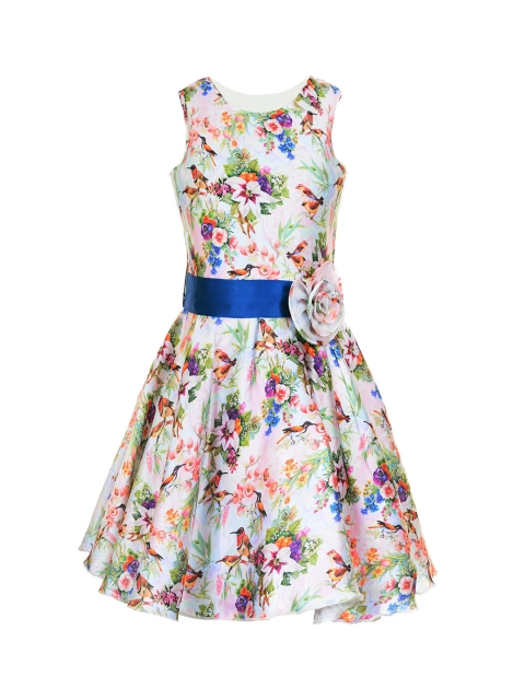 

naughty ninos Girls Multicoloured Floral Printed Fit and Flare Dress, Multi